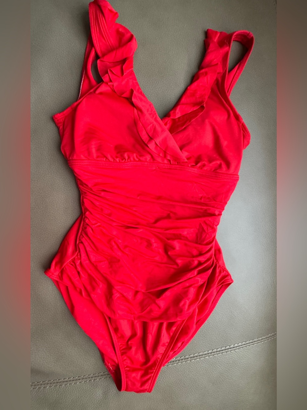 Ralph Lauren Bright Red Ruffle-Trim One-Piece Swimsuit